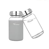 Ryaco Glasflasche Trinkflasche 800ml Breiter Mund Borosilikat Classic Tragbare BPA-frei Sportflasche Glas Wasserflasche zum Mitnehmen von kalten Heiß Getränken mit Neopren Tasche und Schwammbürste