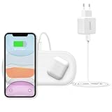 CHOETECH Dual Wireless Charger, 5 Spulen kabellos Ladegerät mit Netzteil, 7.5W Qi Ladestation für iPhone 12/12 Pro/SE/11/11Pro/XS/XR/X/8/AirPods2/Pro,10W für Galaxy Note10/S20/S10/S9,5W für Qi Geräte