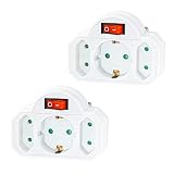 benon 2er Set Mehrfachstecker Weiß mit Schalter - Reisefreundlicher Steckdosen-Adapter - Doppelstecker 3500W - 3-Fach Multistecker - 2 Euro- und 1 Schuko - Mehrfachsteckdose