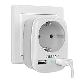 TESSAN USB Steckdose, Steckdose (4000W) mit 2 USB Anschluss (2.4A), Steckdosenadapter USB Adapter Steckdose Schuko Mehrfachstecker, Doppelstecker mit USB Ladegerät Mehrfach für Phone Laptop
