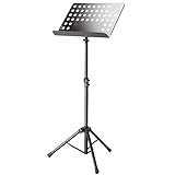 ah Stands SMS17 Notenpult professioneller Notenständer standfester Orchesternotenständer für Keyboard, Piano, Schlagzeug & Gitarre, schwarz