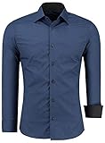 Jeel Herren-Hemd Langarm - Slim-Fit - Business Freizeit Hochzeit - Bügelleicht - Marine S