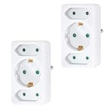 benon 2er Set Mehrfachstecker Weiß - Steckdosen-Adapter mit Kindersicherung - Doppelstecker 3680W - 3Fach Multistecker - 2 Euro- und 1 Schuko - Mehrfachsteckdose