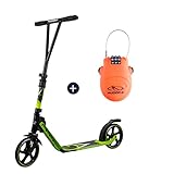 HUDORA BigWheel® Generation V 205, Scooter limegrün mit Kabelschloss Tretroller Roller Kickroller Cityroller Set Bundle Tretscooter Kickscooter