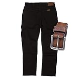 Regular Fit Wrangler Stretch Herren Jeans inkl. Texas Gürtel (Black + Brauner Gürtel, W32/L30)