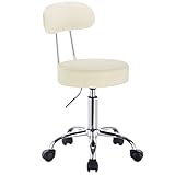WOLTU® 1 Stück Arbeitshocker Drehhocker Rollhocker Drehstuhl Hokcer Bürostuhl mit Lehne höhenverstellbar Creme BH34cm-1