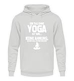 shirt-o-magic Yogi: Tag ohne Yoga? Unmöglich! - Unisex Kapuzenpullover Hoodie -M-Sport Grau