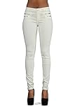 Crazy Lover Frauen Weiß Kunstleder Look Hosen Damen Biker Stretch Coated Jeans Größe 38
