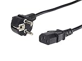 PremiumCord Netzkabel 230V 1m, Stromkabel mit Schutzkontakt gewinkelt auf Kaltgerätebuchse C13, IEC 320, PC Netzkabel 3 Polig, Farbe schwarz