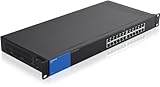 Linksys LGS124-EU 24-Port Unmanaged Gigabit Netzwerk Switch (Lüfterlos, Auto Sensing, Energiesparfunktion) schwarz