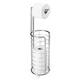 mDesign Toilettenpapierhalter stehend - moderner Papierrollenhalter fürs Badezimmer - rostfreier Klopapierhalter aus poliertem Edelstahl - silber