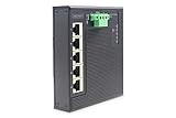 DIGITUS Flat Netzwerk-Switch - 5-Port Gigabit Ethernet - DIN-Rail Montage - Klemmleiste - Lüfterlos - Schwarz/Blau