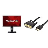 Viewsonic VG2448 60,5 cm (24 Zoll) Business Monitor (Full-HD, IPS-Panel, 5 ms, HDMI, DP, USB 3.0 Hub, Lautsprecher, Eye-Care) Schwarz & Amazon Basics HDMI-zu-DVI-Adapterkabel, 1,83 Meter