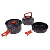 Sharplace 3pcs Camping Kochgeschirr Set Antihaft Topf + Bratpfanne + Teekessel Set für 2-3 Personen