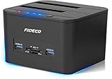 Festplatten Dockingstation, FIDECO USB Festplatten Docking Station Offline Klonfunktion für 2,5 Zoll & 3,5 Zoll HDD SSD SATA, Unterstützt TF & SD Karte