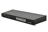 DIGITUS Web Smart Managed Switch, PoE, Fast Ethernet, 16 Ports RJ45, IEEE802.3af/at (Max. 30W/Port), VLAN, Rack Mount, Gesamtleistung 260W, Schwarz