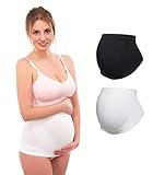 Herzmutter Bauchband-Schwangerschaft - Seamless-Nahtlose Umstandsmode für Schwangere - stützt und wärmt den Babybauch - atmungsaktiv-entlastend - 3320 (M-L, Schwarz/Weiß)