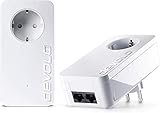 devolo dLAN 550 duo+ Starter Kit Powerline (500 Mbit/s Internet aus der Steckdose, 2x LAN Ports, 2x Powerlan Adapter, integrierte Steckdose, PLC Netzwerkadapter) weiß