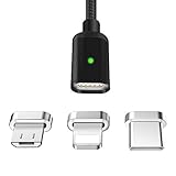 LAMA Magnetisches USB Ladekabel 2,1A Datenkabel 1,5M Magnet Kabel High Speed Sync und Schnellladekabel mit Blitz Type C Micro USB Magnetstecker für Phone Android Windows Phone Schwarz