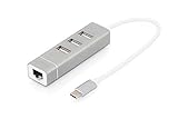 DIGITUS USB 2.0 Typ-C 3-Port Hub & Fast Ethernet LAN Adapter, 3X USB A/F, 1x RJ45 LAN, Chipset FE1.1S/RTL8152B