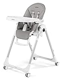Peg Perego Prima Pappa Follow Me - Ice - Hochstuhl mit Baby-Liegefunktion und 4 Doppelrollem mit Bremsen, Lederimitat-Bezug, grau