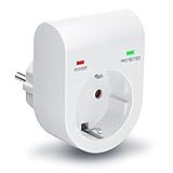 Arendo - Premium Überspannungsschutzadapter - Schuko Schutz-Adapter - Blitzschutz - bis zu 3500 W - IP 20 - integrierter Berührungsschutz - Überspannungsschutz mit LED-Funktionsanzeige