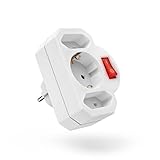 Hama 3 fach Steckdosenadapter mit Schalter zum Stromsparen Multistecker 2 Eurosteckdose 1 Schutzkontakt Mehrfachsteckdose Adapterstecker Doppelstecker weiß