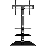 BONTEC TV Ständer TV Bodenständer TV Standfuß mit 3 Ablagen aus gehärtetem Glas für 30-65 Zoll LED OLED LCD Plasma Flach Gebogene Bildschirme höhenverstellbar max.VESA 600x400 mm bis 40 kg
