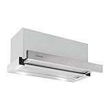 Klarstein Viola - Dunstabzugshaube, Teleskophaube, 59,6 cm, 612 m³/h, EEK: A, Abluft oder Umluft, Kipp-Schalter, 2 zuschaltbare LEDs, Wand- oder Hängeschrankanbringung, Aktivkohlefilter, silber