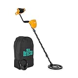 DURAMAXX Dr. Jones - Metalldetektor, Metallsuchgerät, Goldsucher, für Schatzsuche, wasserdicht, Ø 20 cm, bis 2 m Suchtiefe, LCD-Display, Transportrucksack, inkl. 1 x Kopfhörer, schwarz-gelb