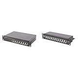 DIGITUS 10-Zoll - Gigabit-Ethernet Netzwerk-Switch - 8-Port - Schwarz & Patchpanel - LSA Cat 6 - 12-Port - Geschirmt - Schwarz