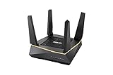 Asus RT-AX92U Router (Ai Mesh WLAN System, WiFi 6 AX6100, Tri-Band, 4x Gigabit LAN, 1.8 GHz DC CPU, AiProtection, USB 3.0, 160 MHz, 1er Pack)