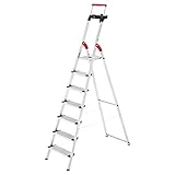 Hailo L85 ComfortLine Alu-Sicherheits-Stehleiter | 7 XXL-Stufen belastbar bis 150 kg | tiefe Standfläche & Haltegriff | Stehleiter mit Ablage | Aluleiter made in Germany | Leiter rostfrei | silber