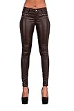 Crazy Lover Hochwertige Damenhosen, Glatte Damen Hose, Frauen Kunstlederhose, PU Lederhose Jean (38, Braun)
