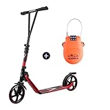 HUDORA BigWheel® Generation V 205, Scooter rot mit Kabelschloss Tretroller Roller Kickroller Cityroller Set Bundle Tretscooter Kickscooter