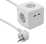 MC POWER - Steckdosen-Würfel Anschlussdose | 4x Schutzkontakt Steckdose, 2x USB, 1,5m Zuleitung, weiß, matt