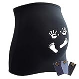 Mamaband Schwangerschaft Bauchband für die Babykugel mit süßem Aufdruck + 3erPack Jeanserweiterung – Rückenwärmer und Shirtverlängerung für Schwangere – Elastische Umstandsmode Schwarz 32-38