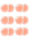 Nipple Covers Silikon Wiederverwendbare Pasties für Frauen Haut Brust Blütenblätter selbstklebend Nipplecovers - 6 Paar (rund-3 + Blütenblatt-3)