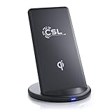 CSL Qi Stand - Wireless Charge Stand, 10W Schnellladefunktion, vertikales und horizontales Laden, 5mm Ladedistanz, Überladungs- und Überspannungsschutz, kompatibel mit Apple, Samsung, LG, Huawei