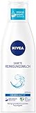 NIVEA Sanfte Reinigungsmilch für jeden Hauttyp (200 ml), Make-Up Entferner reinigt gründlich, milde Gesichtsreinigung entfernt Make-Up und wasserfeste Mascara