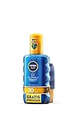 NIVEA SUN UV Dry Protect Transparentes Sonnenspray LSF 30 + gratis Reisegröße Sonnenmilch (200 ml + 50 ml), Sonnenschutz ohne Kleben und Fetten, erfrischendes Spray
