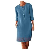 Amphia Leinenkleid,Damen Beiläufige Lose Kleid Langarm Baumwolle Boho Maxi Kleid - Frauen Blumendruck Rundhals Solid Langarm Taschenkleid