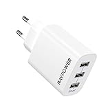 RAVPower USB Ladegerät 30W 3 Port USB Netzteil 5V/6A USB Stecker mit iSmart Technologie für iPhone 11 Pro Max XS XR X 8/7/6, iPad, Galaxy S9 S8 Plus, LG, Huawei, HTC, Powerbank, MP3 usw. weiß