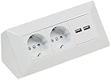 ChiliTec Steckdosenblock Ecksteckdose mit 2x USB I Doppelsteckdose Aufbausteckdose mit Winkel I 230V Unterbau Eck-Montage für Arbeitsplatte Küche Weiß