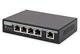 DIGITUS 5-Port 10/100Mbps Fast Ethernet Switch mit 4 PoE Ports Desktop Switch und 1 Uplink, 65 Watt