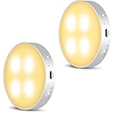 Daffodil LEC022 - Wiederaufladbarer LED Nachtlicht mit Bewegungsmelder innen – Warmweiße helle LED Schrankbeleuchtung mit Akku und 3 Lichtmodi – Lampe Inklusive 3M Magnetbefestigung – 2er Set - silber