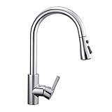 Dalmo Ausziehbar Küchenarmatur mit 360° schwenkbar, Wasserhahn Küche mit Hohe Bogenauslauf, Spültischarmatur aus Edelstahl, 100% Bleifrei und Nickelfrei, Einhand-Spültischbatterie