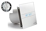 Allcata E 120 GTH Ventilator Badlüfter Timer/Feuchtigkeitsregulierung/Hydrosensor LED – Display/mit Rückschlagventil/Kugellager/Milch Glasfront/energiesparend/EU Markenqualität seit 1947