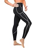 Gotoly Damen Neopren Sporthose Gewichtsverlust Sauna Hose Abnehmen Leggings Yoga Jogging Fitness Hot Thermo Sweat Gym Tights Wear Workout Body Shaper mit Taschen (L, Schwarz)