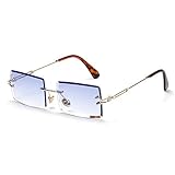 SHEEN KELLY Ovale Ultra-Small Frame Sonnenbrille für Frauen Männer Rechteck Retro durchsichtige Linse randlose Sonnenbrille